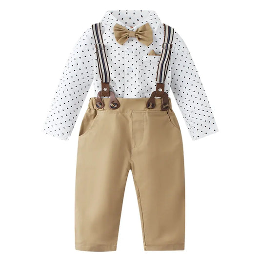 Boy Autumn Clothes Long Sleeve Shirt + Solid Pant Suit Set